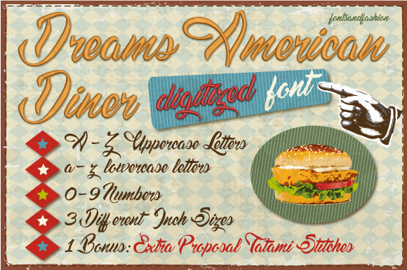 Dreams American Diner: A Versatile Embroidery Font for Creative Projects